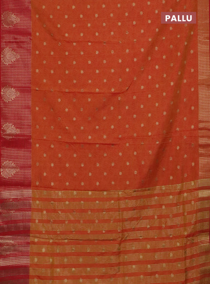 Semi raw silk saree dual shade of orange and red with allover floral prints & 1000 zari buttas and long zari woven border