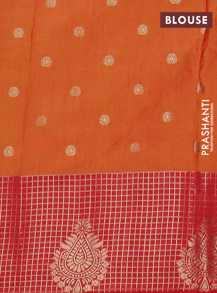 Semi raw silk saree dual shade of orange and red with allover floral prints & 1000 zari buttas and long zari woven border