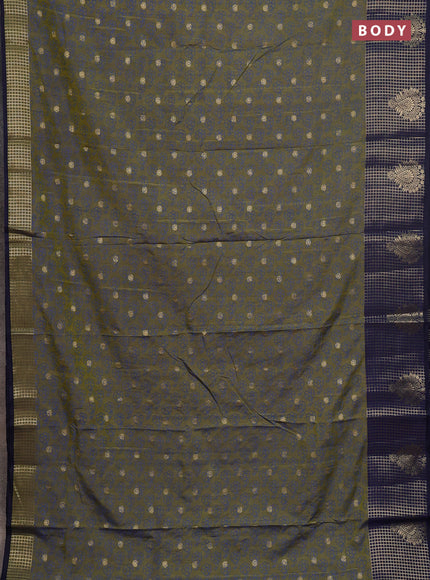 Semi raw silk saree mehendi green and navy blue with allover floral prints & 1000 zari buttas and long zari woven border