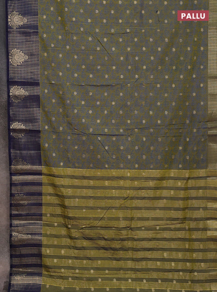 Semi raw silk saree mehendi green and navy blue with allover floral prints & 1000 zari buttas and long zari woven border