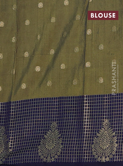 Semi raw silk saree mehendi green and navy blue with allover floral prints & 1000 zari buttas and long zari woven border
