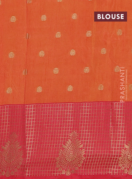Semi raw silk saree dual shade of orange and peach pink with allover floral prints & 1000 zari buttas and long zari woven border