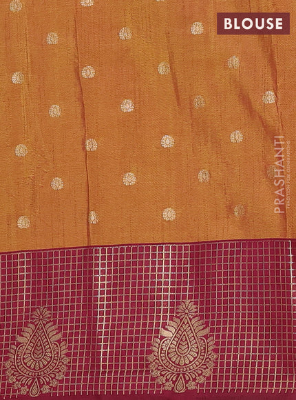 Semi raw silk saree dark mustard green and wine shade with allover floral prints & 1000 zari buttas and long zari woven border