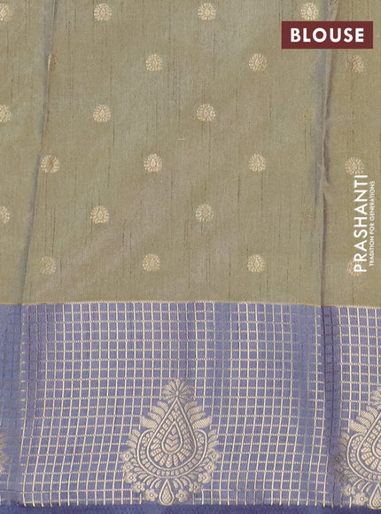 Semi raw silk saree elaichi green and grey with allover floral prints & 1000 zari buttas and long zari woven border