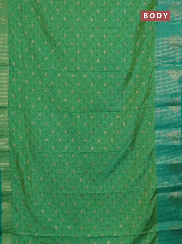 Semi raw silk saree light green and green with allover floral prints & 1000 zari buttas and long zari woven border