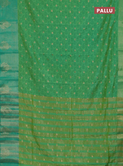 Semi raw silk saree light green and green with allover floral prints & 1000 zari buttas and long zari woven border