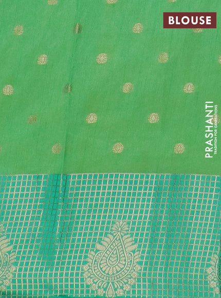 Semi raw silk saree light green and green with allover floral prints & 1000 zari buttas and long zari woven border