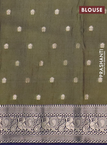 Semi raw silk saree mehendi green and navy blue with allover kalamkari prints & 1000 zari buttas and zari woven border