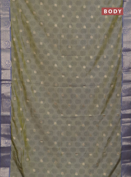 Semi raw silk saree elaichi green and grey with allover butta prints & 1000 zari buttas and zari woven border