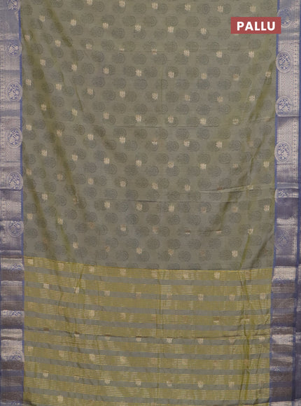 Semi raw silk saree elaichi green and grey with allover butta prints & 1000 zari buttas and zari woven border