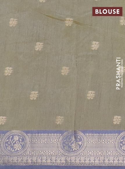 Semi raw silk saree elaichi green and grey with allover butta prints & 1000 zari buttas and zari woven border