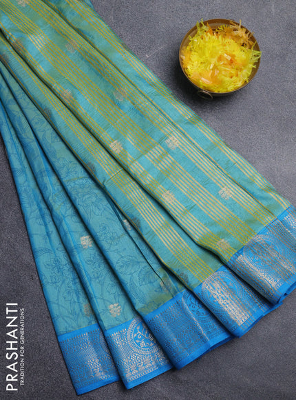 Semi raw silk saree dual shade of teal blue and cs blue with allover prints & 1000 zari buttas and zari woven border