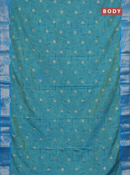 Semi raw silk saree dual shade of teal blue and cs blue with allover prints & 1000 zari buttas and zari woven border