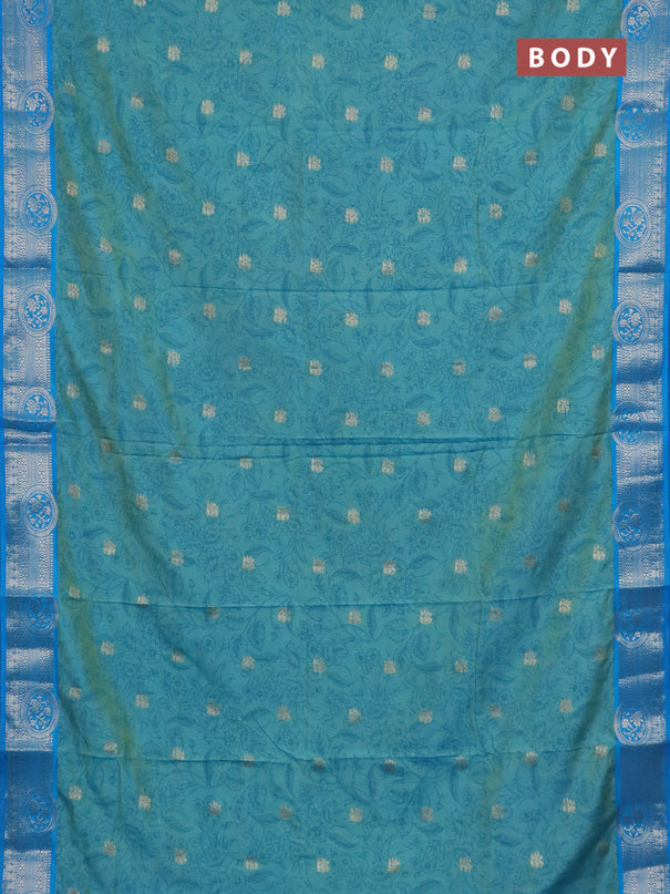 Semi raw silk saree dual shade of teal blue and cs blue with allover prints & 1000 zari buttas and zari woven border