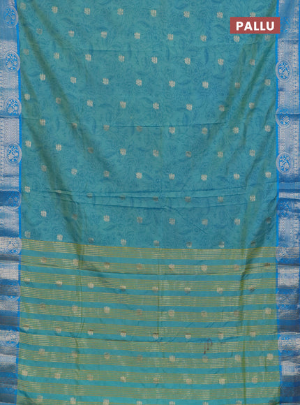 Semi raw silk saree dual shade of teal blue and cs blue with allover prints & 1000 zari buttas and zari woven border