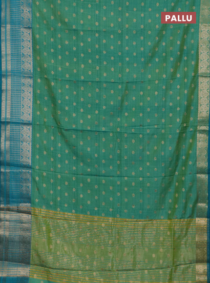 Semi raw silk saree dual shade of teal bluish green and teal blue with allover prints & 1000 zari buttas and long zari woven border