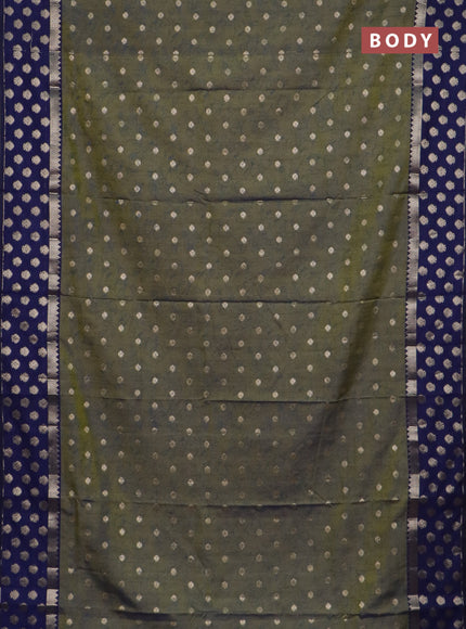 Semi raw silk saree mehendi green and navy blue with allover prints & 1000 zari buttas and long zari woven border