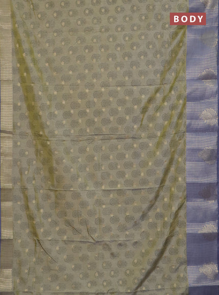 Semi raw silk saree elaichi green and grey with allover floral butta prints & 1000 zari buttas and long zari woven border