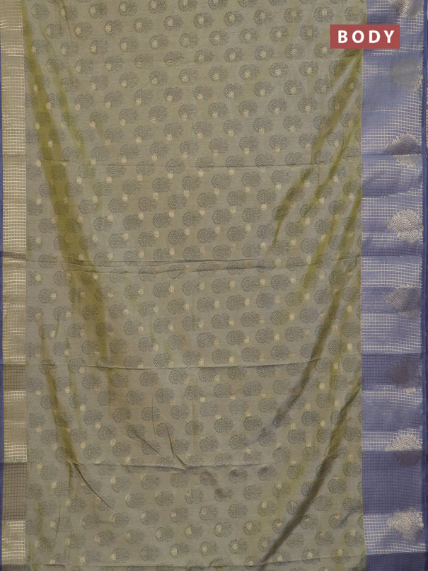 Semi raw silk saree elaichi green and grey with allover floral butta prints & 1000 zari buttas and long zari woven border