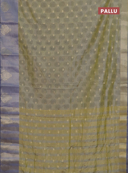 Semi raw silk saree elaichi green and grey with allover floral butta prints & 1000 zari buttas and long zari woven border