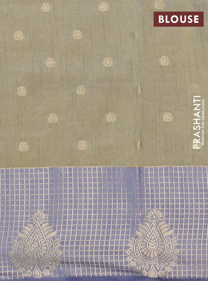 Semi raw silk saree elaichi green and grey with allover floral butta prints & 1000 zari buttas and long zari woven border