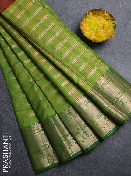 Semi raw silk saree dual shade of manthulir green and light green with allover half & half style and zari woven border
