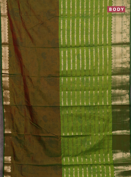 Semi raw silk saree dual shade of manthulir green and light green with allover half & half style and zari woven border
