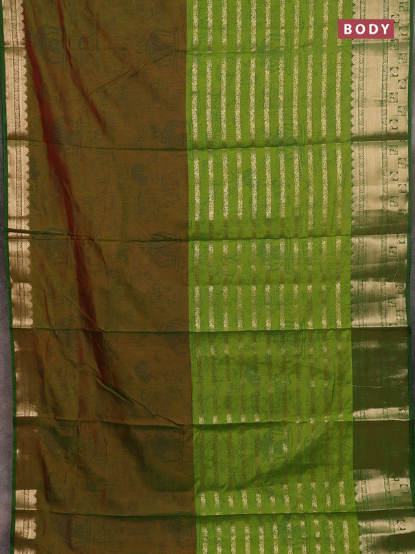 Semi raw silk saree dual shade of manthulir green and light green with allover half & half style and zari woven border