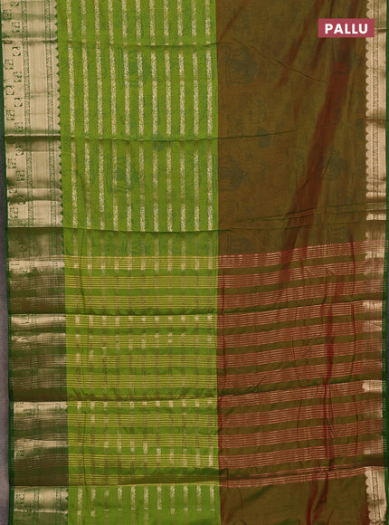 Semi raw silk saree dual shade of manthulir green and light green with allover half & half style and zari woven border