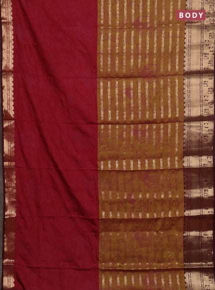 Semi raw silk saree maroon and mehendi green wine shade with allover half & half style and zari woven border