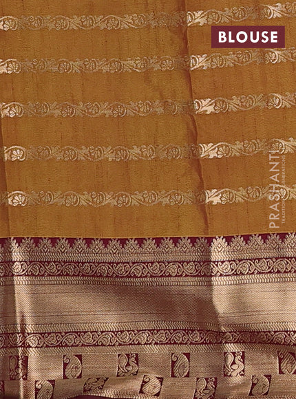 Semi raw silk saree maroon and mehendi green wine shade with allover half & half style and zari woven border