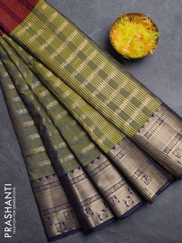 Semi raw silk saree maroon and wine shade with allover half & half style and zari woven border