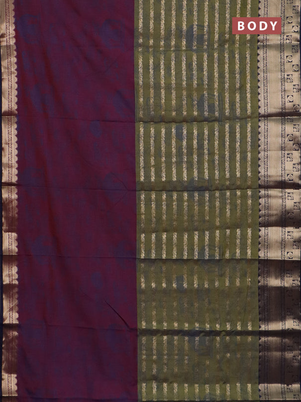 Semi raw silk saree maroon and wine shade with allover half & half style and zari woven border