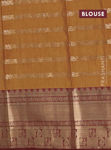 Semi raw silk saree rust shade and mustard green brown with allover half & half style and zari woven border