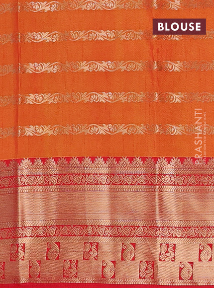 Semi raw silk saree red and dark mustard with allover half & half style and zari woven border