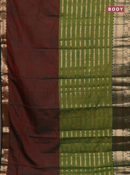 Semi raw silk saree dual shade of maroon and light green dark green with allover half & half style and zari woven border