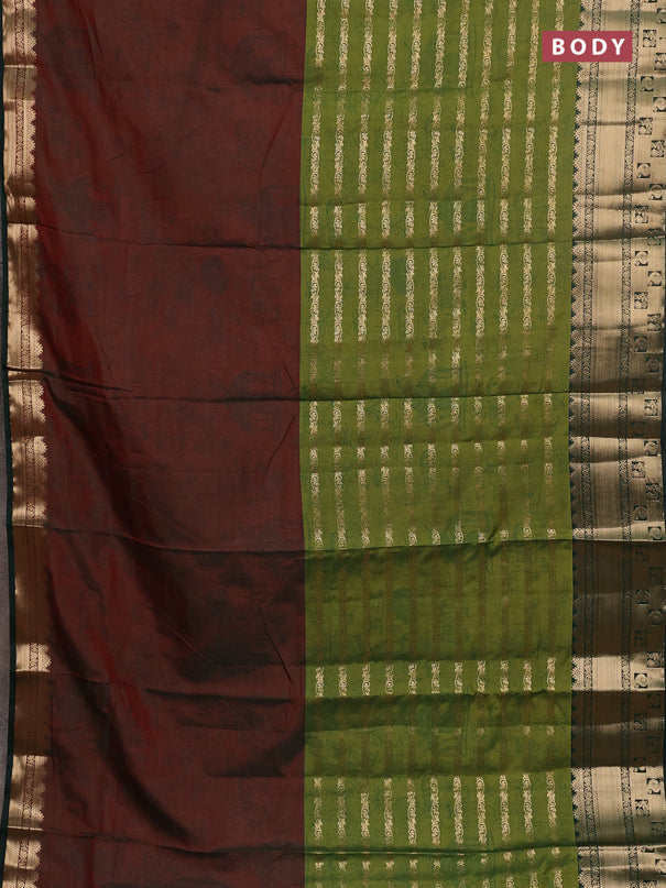 Semi raw silk saree dual shade of maroon and light green dark green with allover half & half style and zari woven border