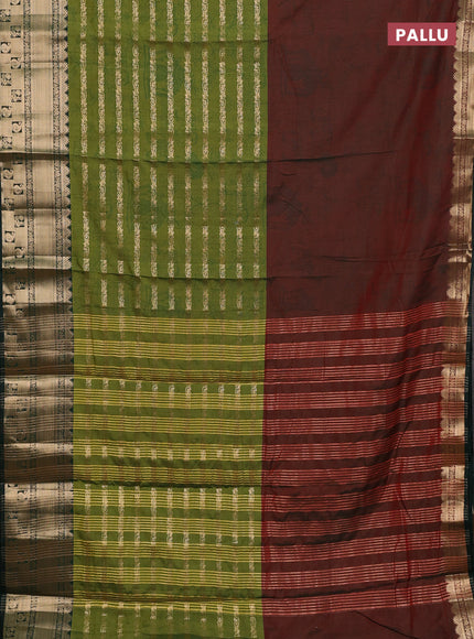 Semi raw silk saree dual shade of maroon and light green dark green with allover half & half style and zari woven border