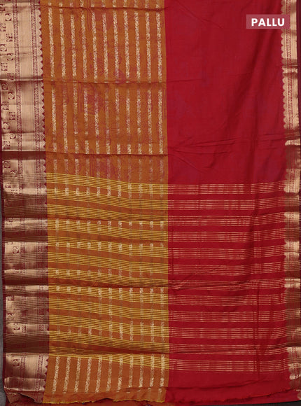 Semi raw silk saree maroon and dark mustard with allover half & half style and zari woven border