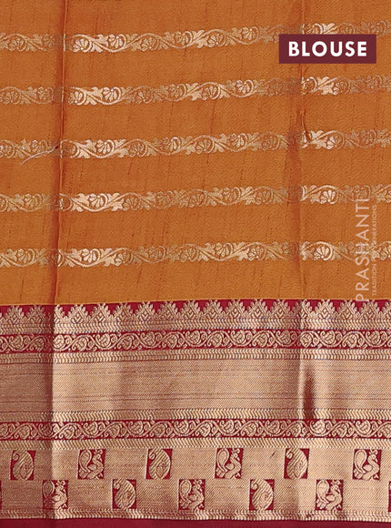 Semi raw silk saree maroon and dark mustard with allover half & half style and zari woven border