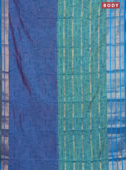 Semi raw silk saree dual shade of pastel maroon and teal bluish green with allover half & half style and zari woven border