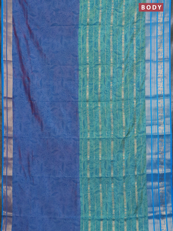 Semi raw silk saree dual shade of pastel maroon and teal bluish green with allover half & half style and zari woven border