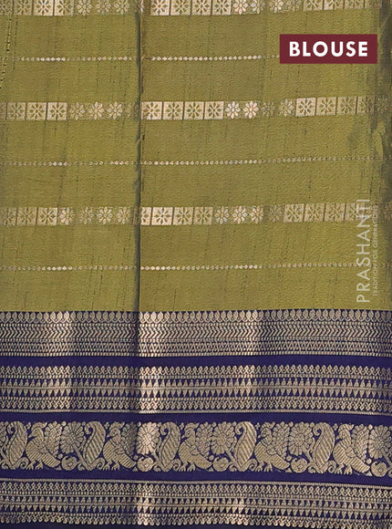 Semi raw silk saree maroon and mehendi green blue with allover half & half style and zari woven border