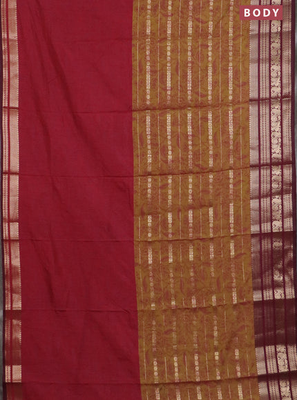 Semi raw silk saree maroon and mehendi green wine shade with allover half & half style and zari woven border