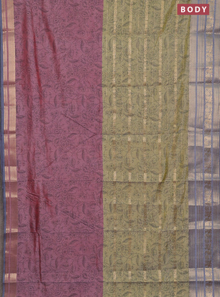 Semi raw silk saree pastel maroon and elaichi green grey with allover half & half style and zari woven border