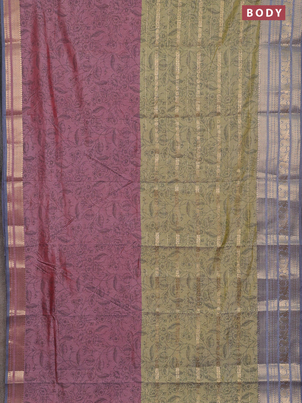 Semi raw silk saree pastel maroon and elaichi green grey with allover half & half style and zari woven border