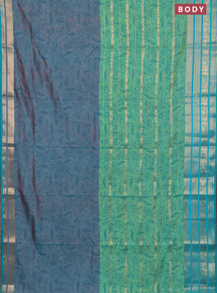 Semi raw silk saree dual shade of maroon and light green teal green with allover half & half style and zari woven border