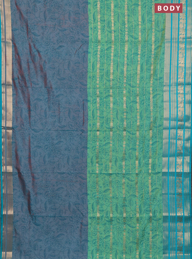 Semi raw silk saree dual shade of maroon and light green teal green with allover half & half style and zari woven border