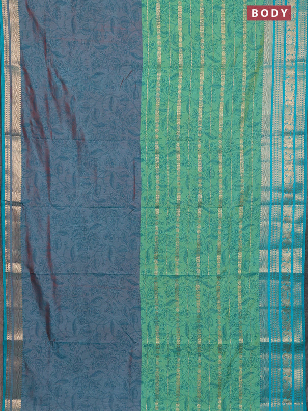Semi raw silk saree dual shade of maroon and light green teal green with allover half & half style and zari woven border
