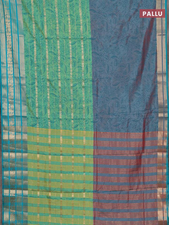 Semi raw silk saree dual shade of maroon and light green teal green with allover half & half style and zari woven border